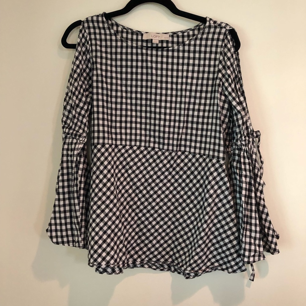 Plaid, open-shoulder top